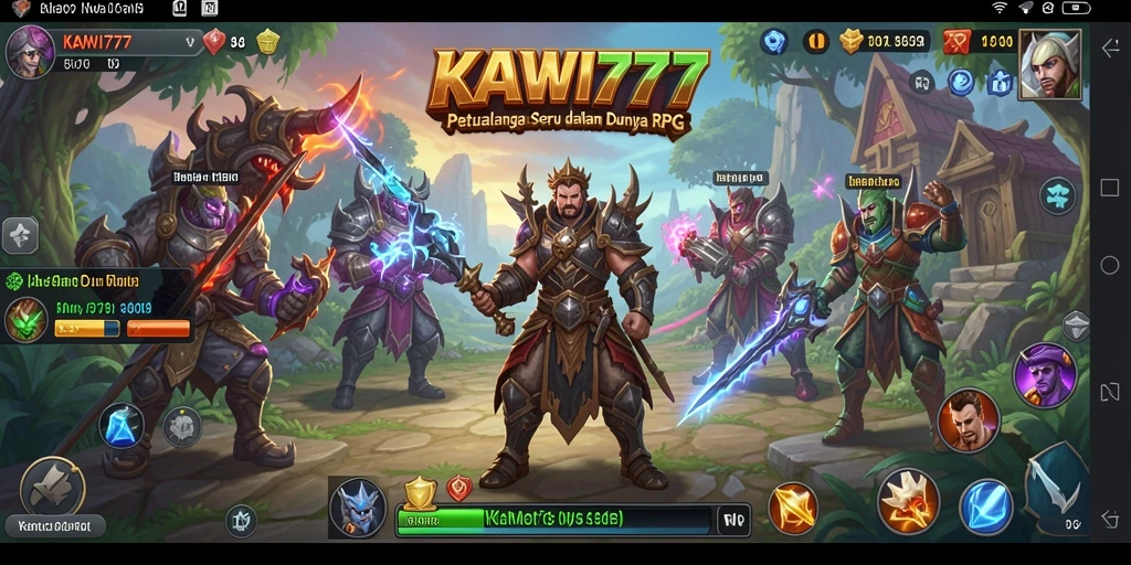 Screenshot utama KAWI777 menampilkan aksi pertempuran epik dalam dunia RPG.