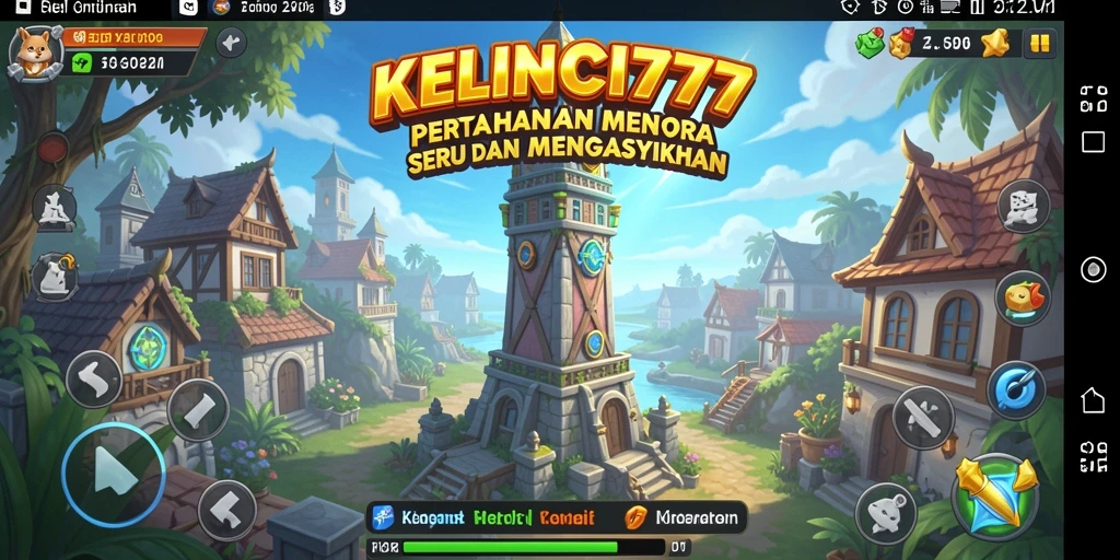 Tampilan menara pertahanan KELINCI777 dalam aksi melawan gelombang musuh.
