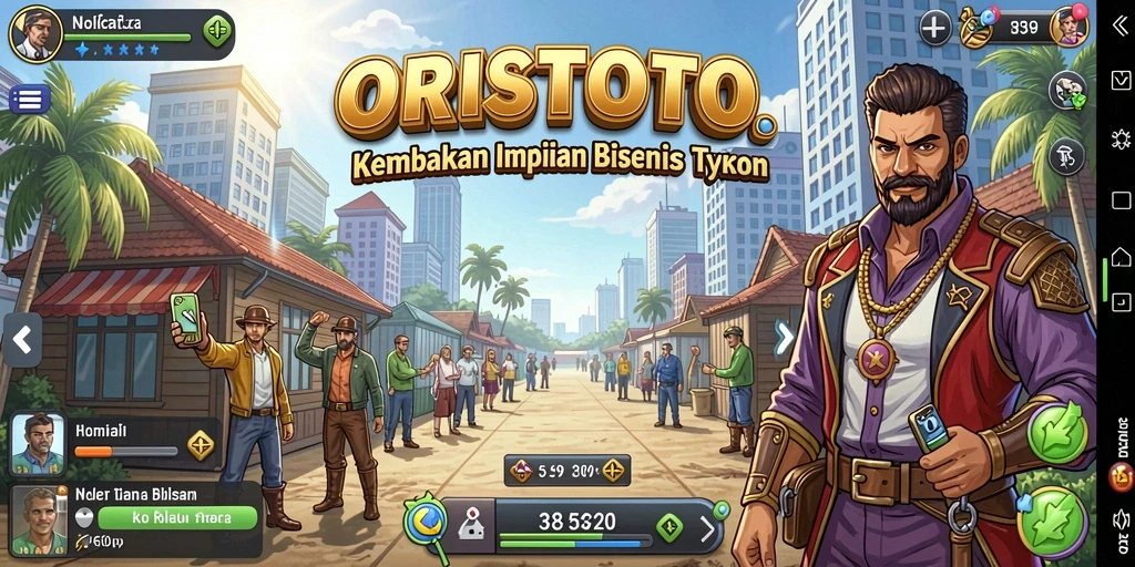 Screenshot gameplay ORISTOTO yang menunjukkan keseruan dalam mengelola bisnis Tycoon.