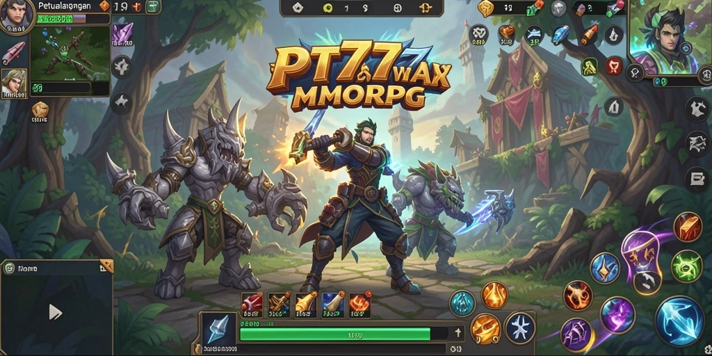 Screenshot gameplay PT777 menunjukkan pertarungan epik dalam dunia MMORPG.