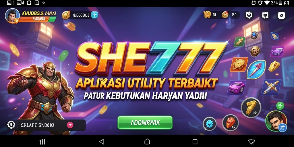 Tampilan antarmuka aplikasi SHE777 yang sederhana dan fungsional.